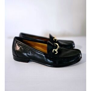 Cole Haan Men's 9.5 M Black Leather Horsebit Loafers Gold Bit Slip On Shoes
